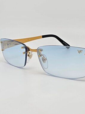Vintage Frames VF Infamous 24KT Gold Frame Tiffany Blue Lens Rimless Sunglasses